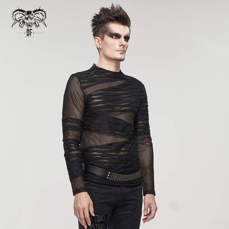 Men's Gothic Ruched Sheer Mesh Shirt