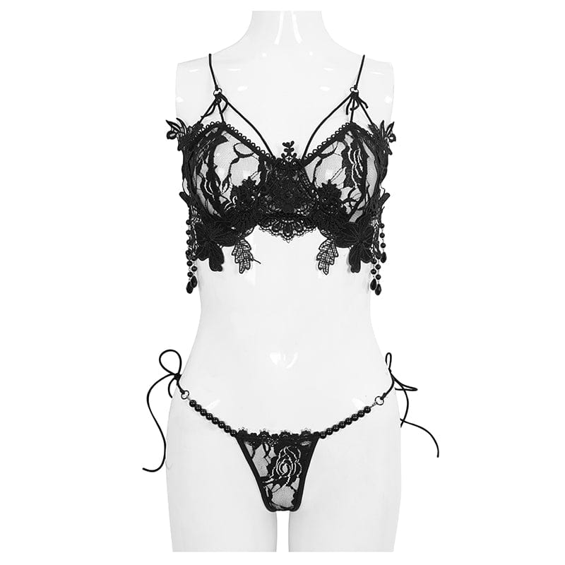 Women's Gothic Sexy Crochet Bra Lingerie Set