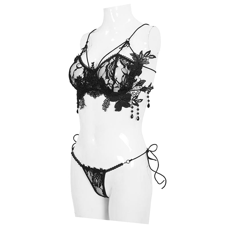 Women's Gothic Sexy Crochet Bra Lingerie Set