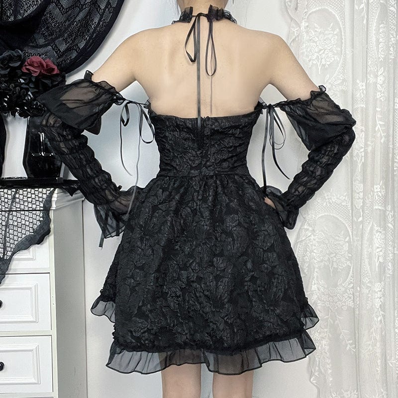 Women's Gothic Mesh Chain Halter Short Dress