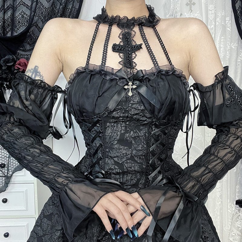 Women's Gothic Mesh Chain Halter Short Dress