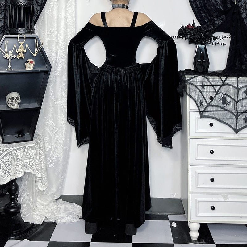 Women's Gothic Off-the-shoulder Flared Sleeed Velvet Dess