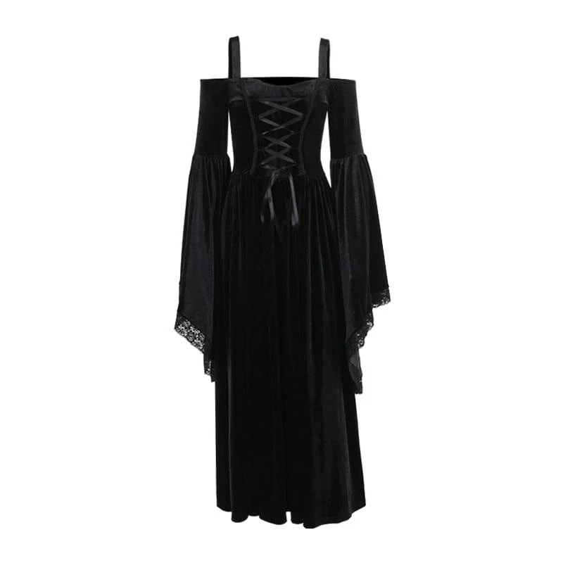 Women's Gothic Off-the-shoulder Flared Sleeed Velvet Dess