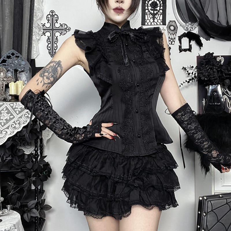 Women’s Gothic Pinstripe Lace Ruffled Shirt