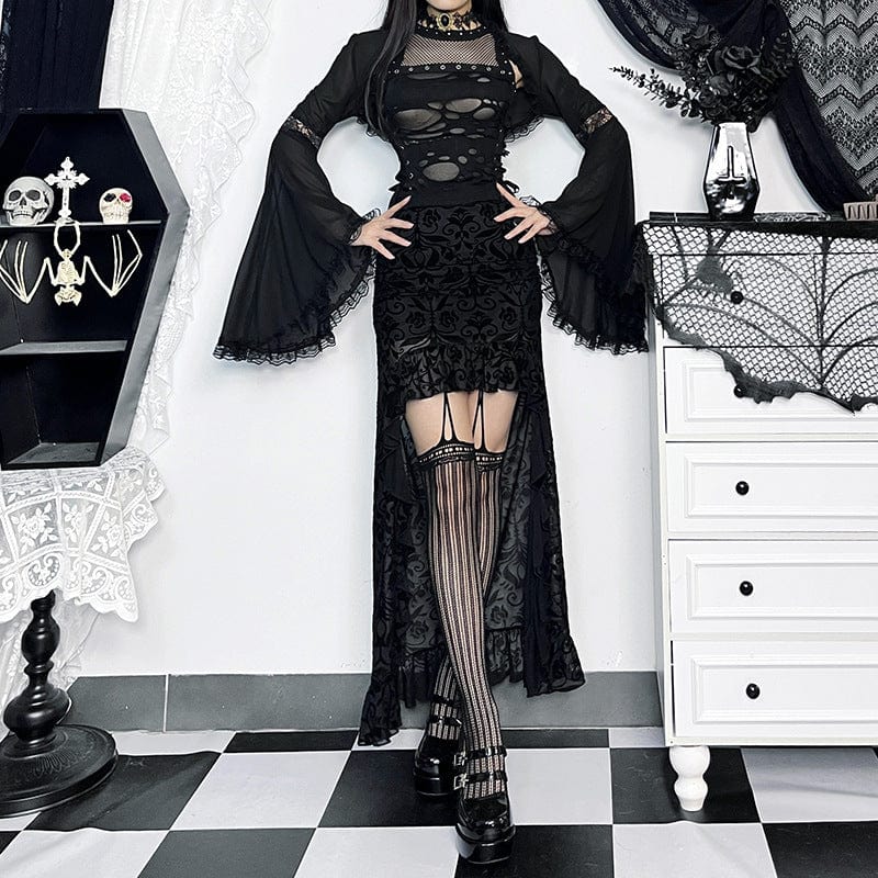 Women's Gothic Ruffled High/Low Mesh Skirt