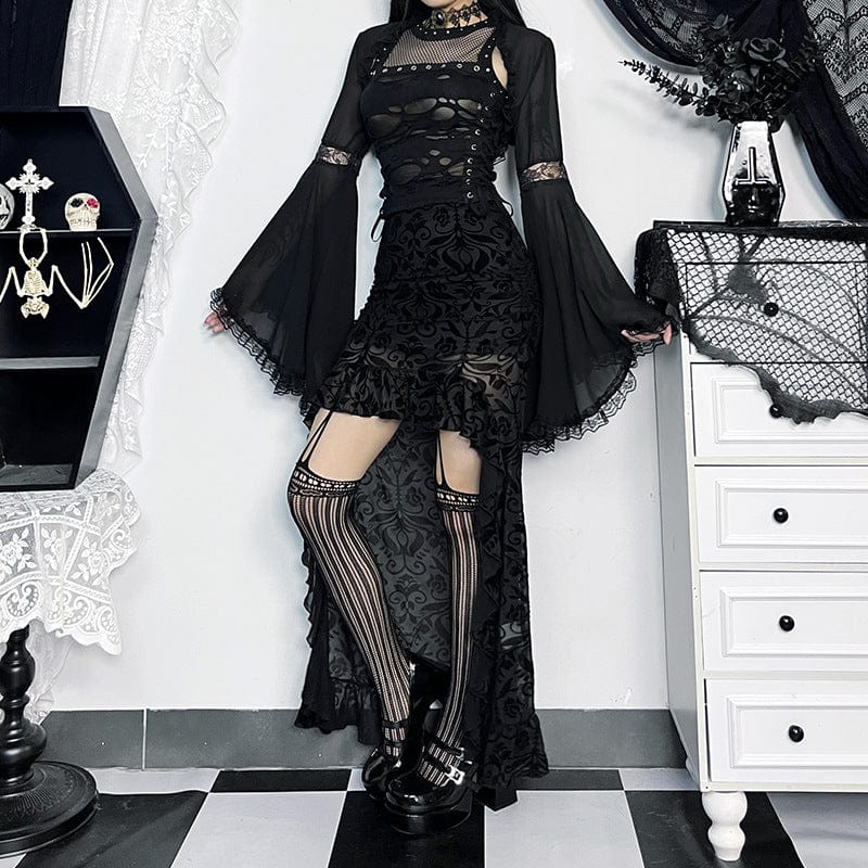 Women's Gothic Ruffled High/Low Mesh Skirt