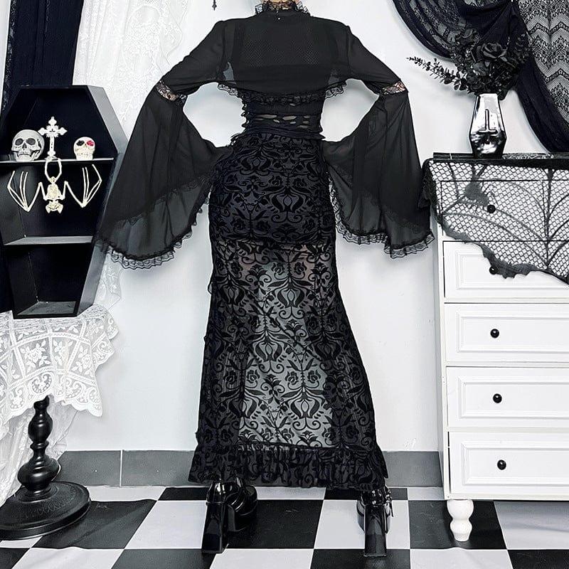 Women's Gothic Ruffled High/Low Mesh Skirt