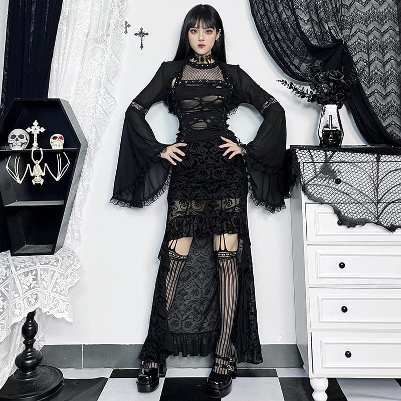 Women's Gothic Ruffled High/Low Mesh Skirt