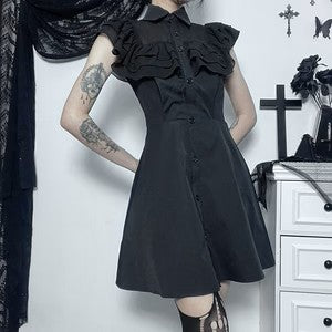 Women's Gothic Turn-down Collar Ruffled Dress