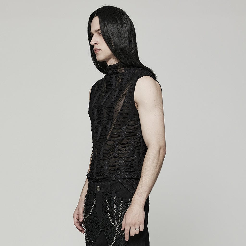 Men's Gothic Spider Mesh Ripped Tank Top