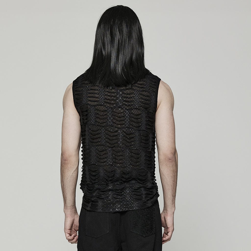 Men's Gothic Spider Mesh Ripped Tank Top