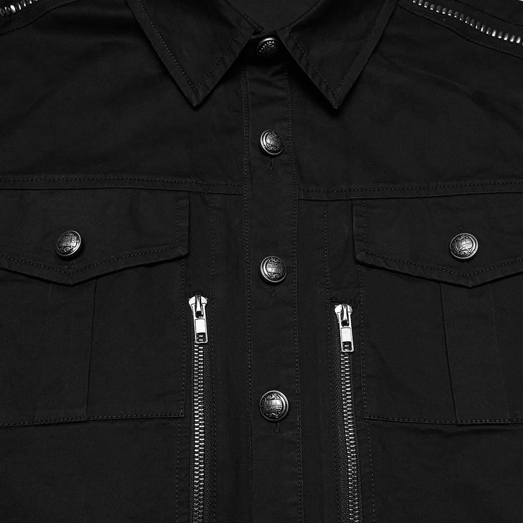 Men’s Punk Zips Turn-down Collar Long Sleeved Shirt