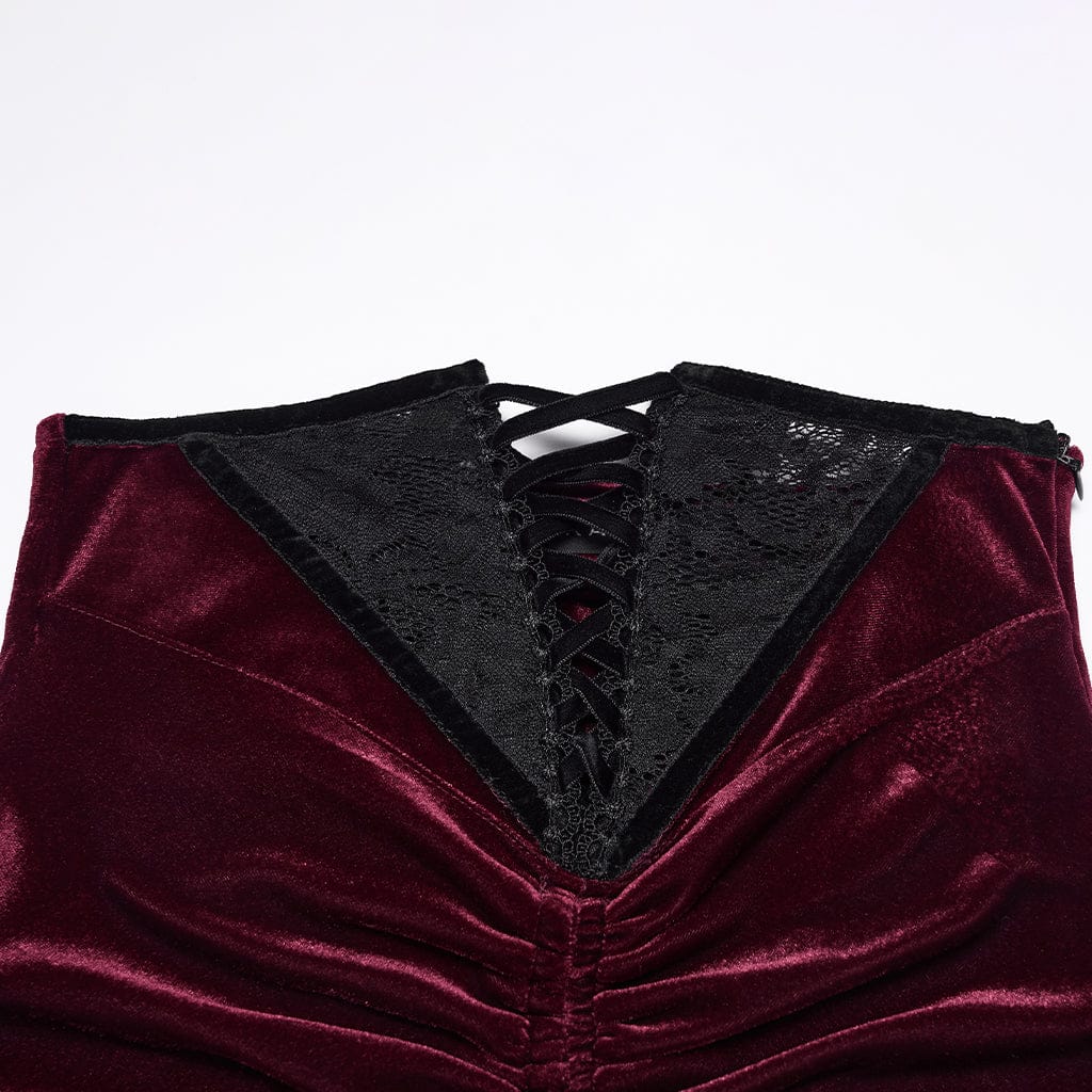 Women’s Gothic Velvet Ruched Mermaid Skirt Red
