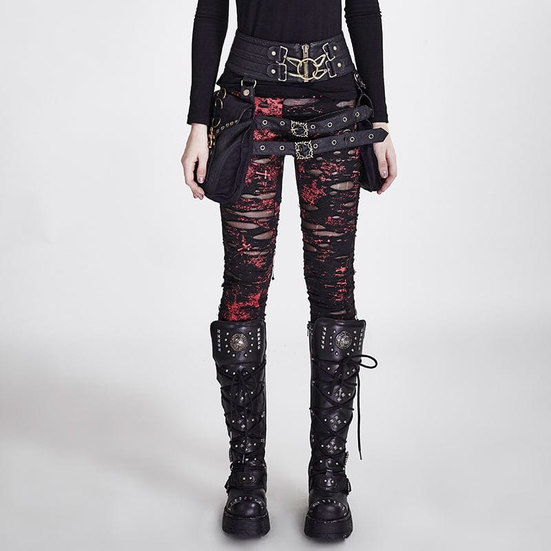 Women's Punk Ripped Black Leggings