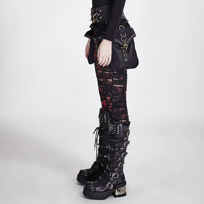 Women's Punk Ripped Black Leggings