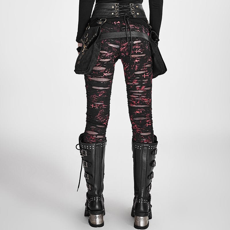 Women's Punk Ripped Black Leggings