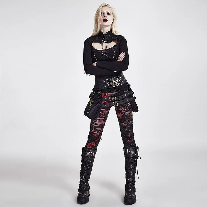 Women's Punk Ripped Black Leggings