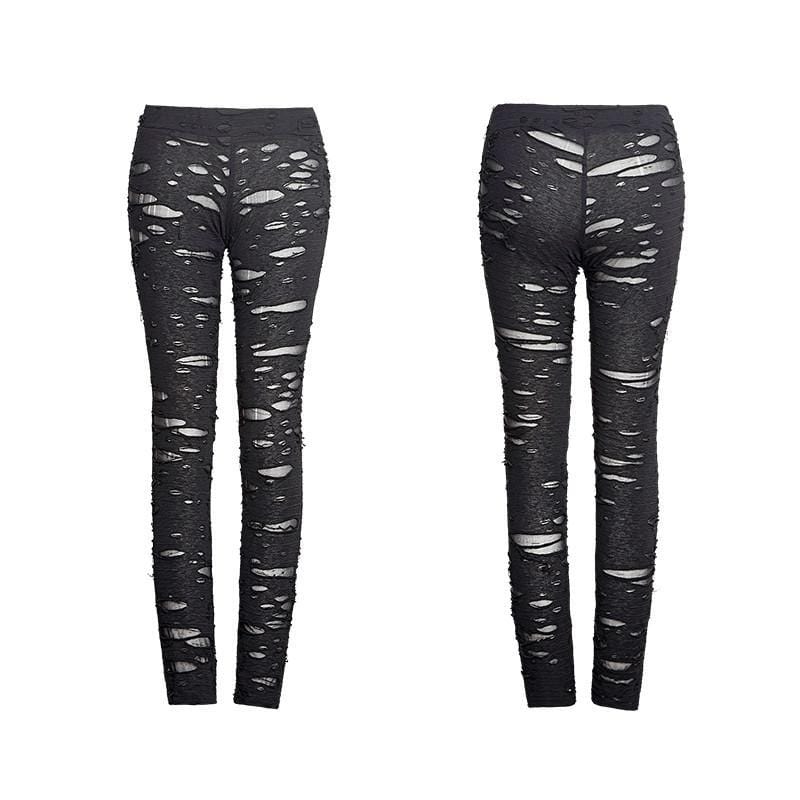 Women's Punk Ripped Black Leggings