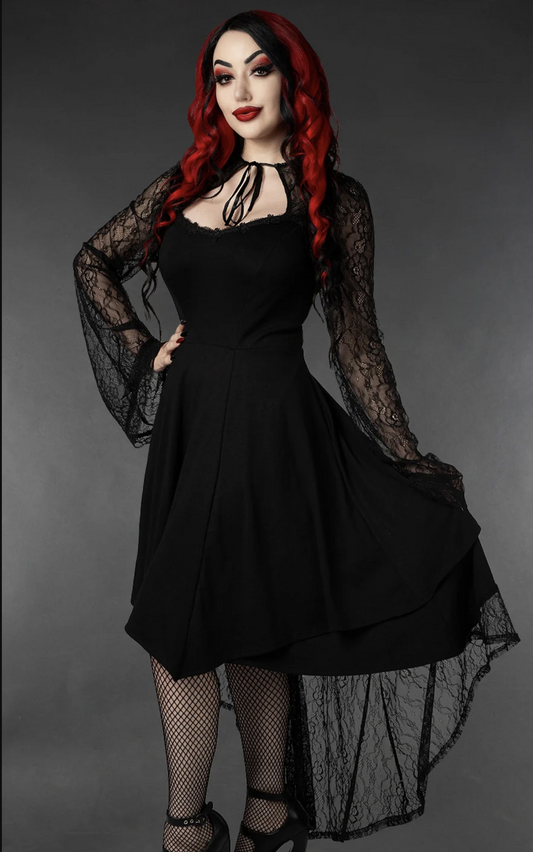 Black Lace Asymmetrical Dress - XXXL
