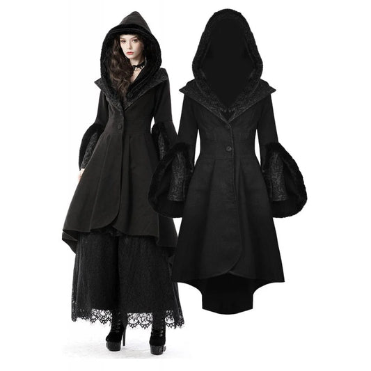 Women’s Gothic High/Low Woolen Dovetail Coat with Hood