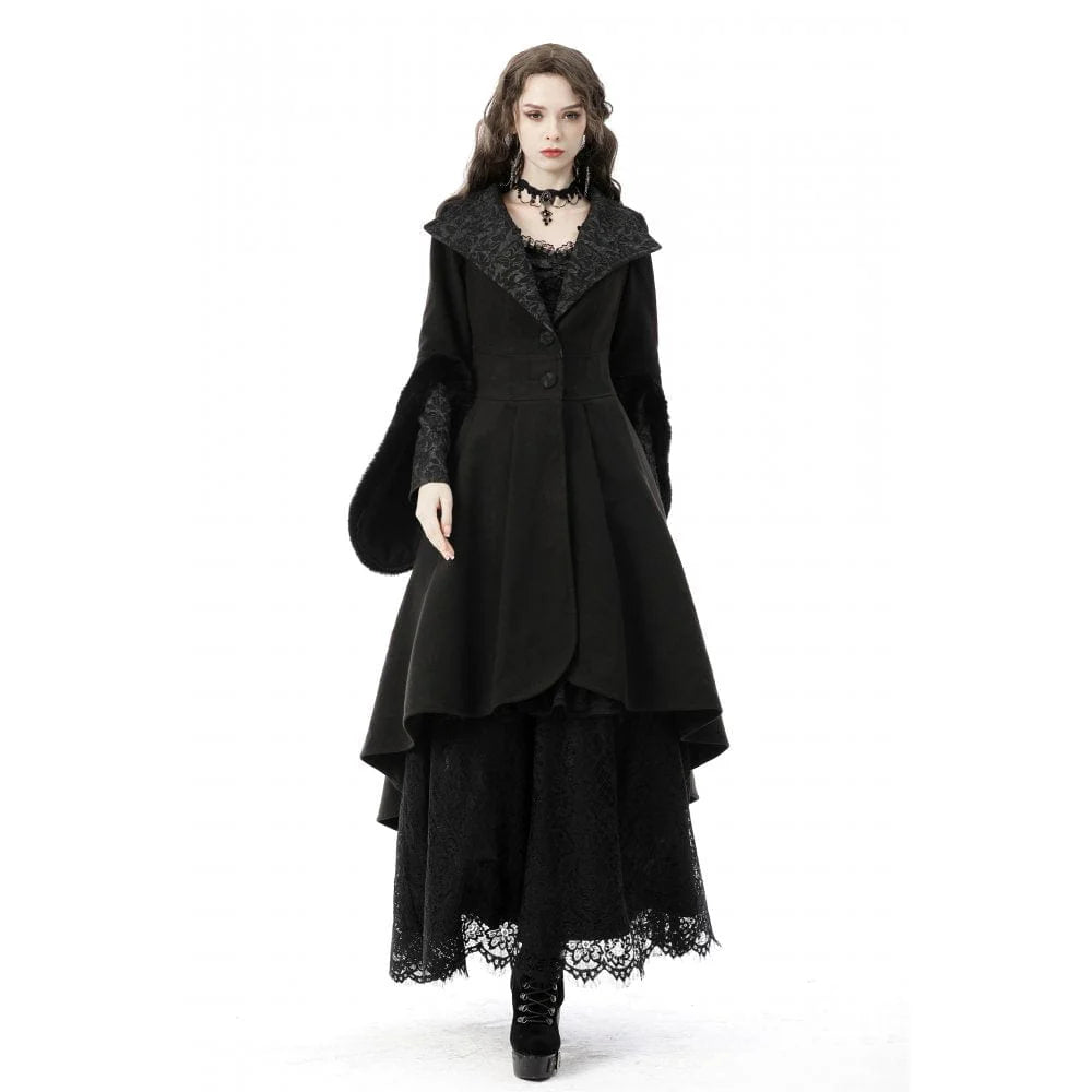 Women’s Gothic High/Low Woolen Dovetail Coat with Hood