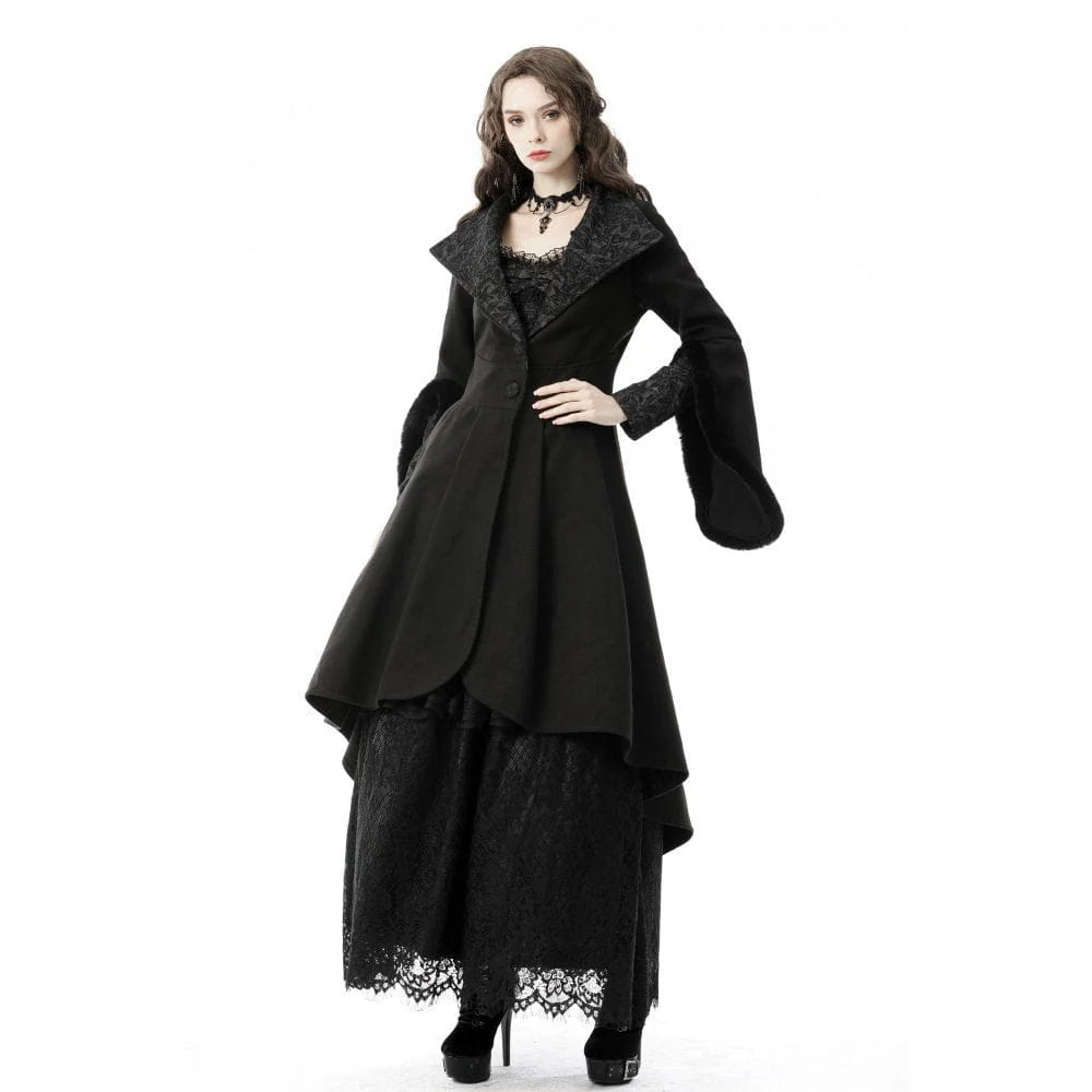 Women’s Gothic High/Low Woolen Dovetail Coat with Hood