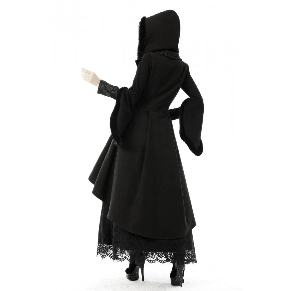 Women’s Gothic High/Low Woolen Dovetail Coat with Hood