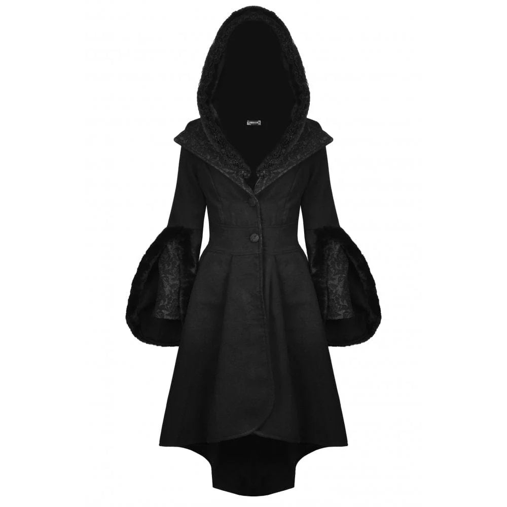 Women’s Gothic High/Low Woolen Dovetail Coat with Hood