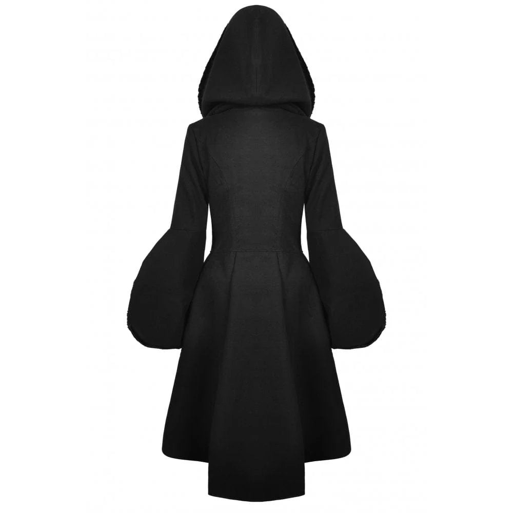 Women’s Gothic High/Low Woolen Dovetail Coat with Hood