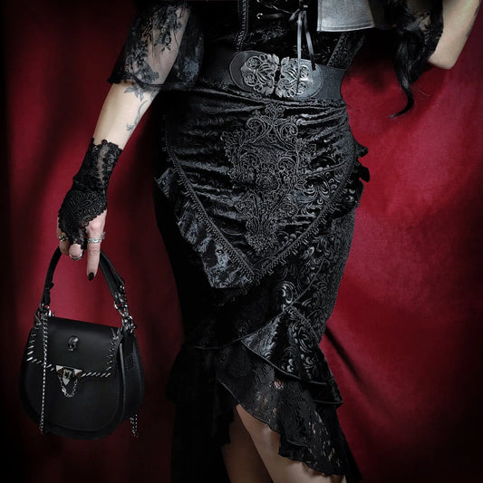 Women’s Gothic Lace Hem Jacquard Dovetail Wrap Skirt