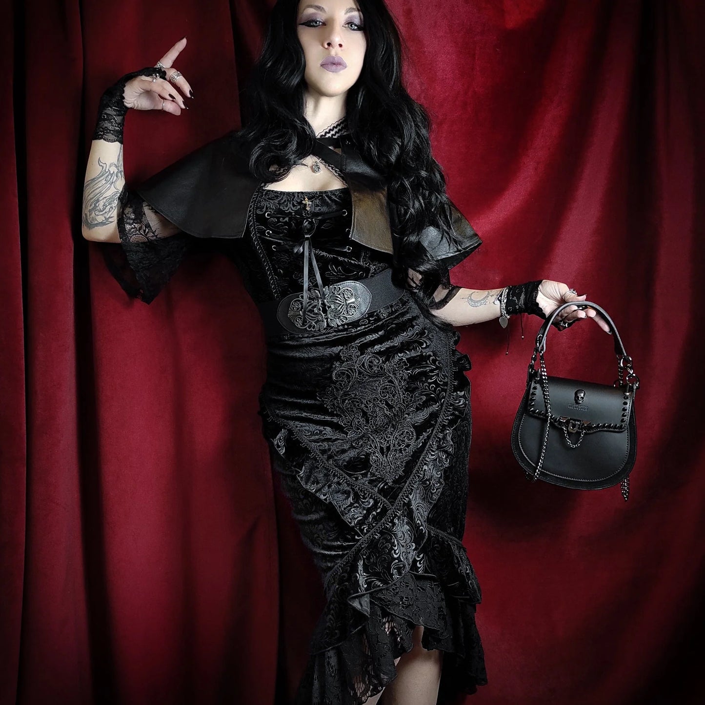 Women’s Gothic Lace Hem Jacquard Dovetail Wrap Skirt
