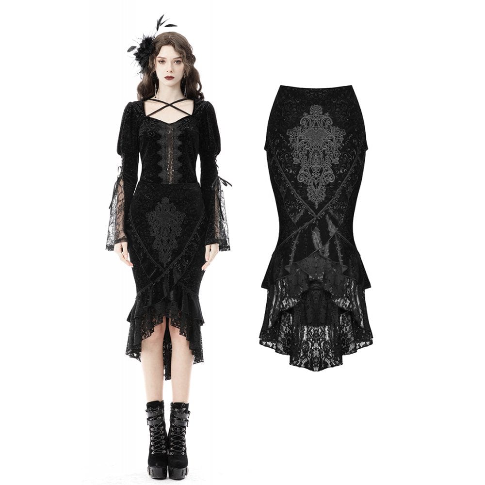 Women’s Gothic Lace Hem Jacquard Dovetail Wrap Skirt