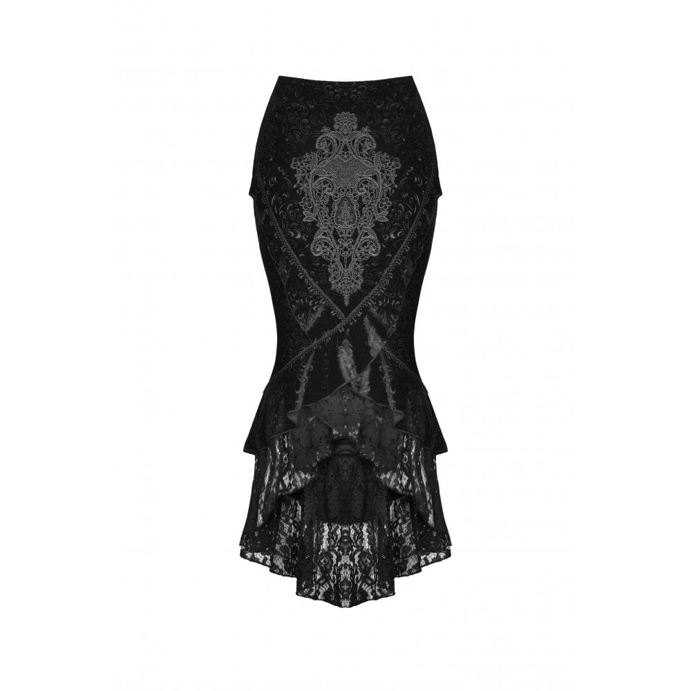 Women’s Gothic Lace Hem Jacquard Dovetail Wrap Skirt