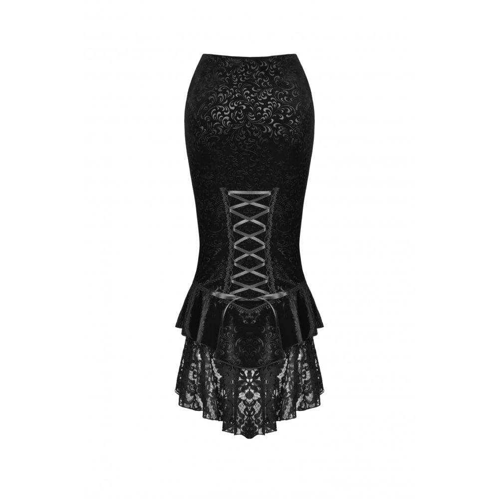 Women’s Gothic Lace Hem Jacquard Dovetail Wrap Skirt