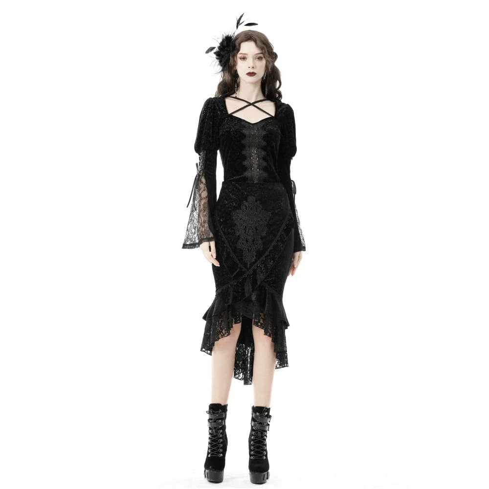 Women’s Gothic Lace Hem Jacquard Dovetail Wrap Skirt