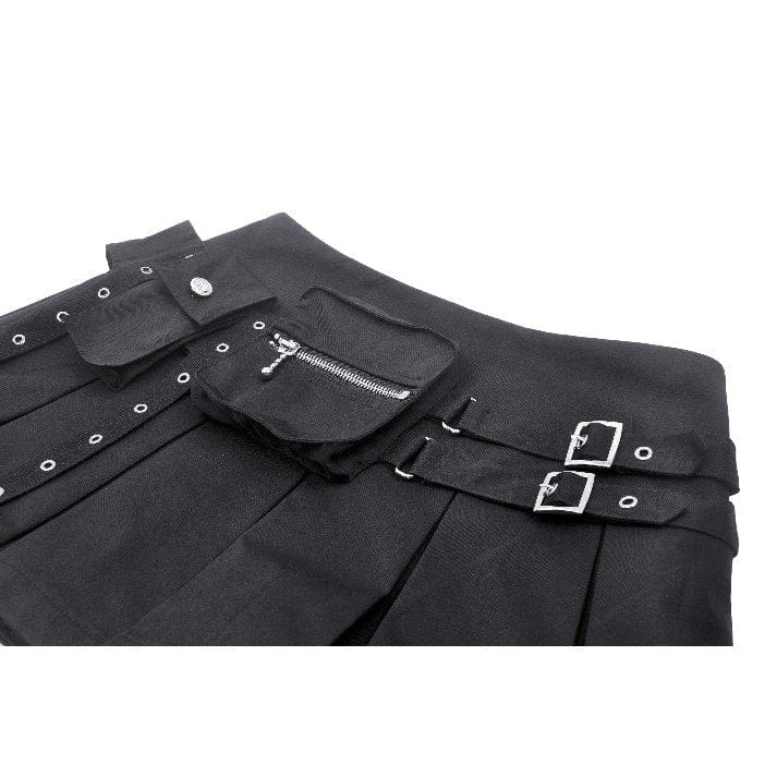 Women’s Punk Multi-pockets Pleated Skirt