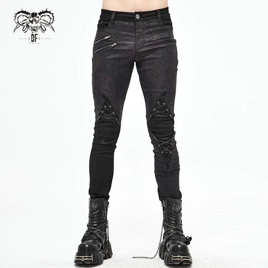 Men’s Gothic Lace-Up Side Zip Black Pants