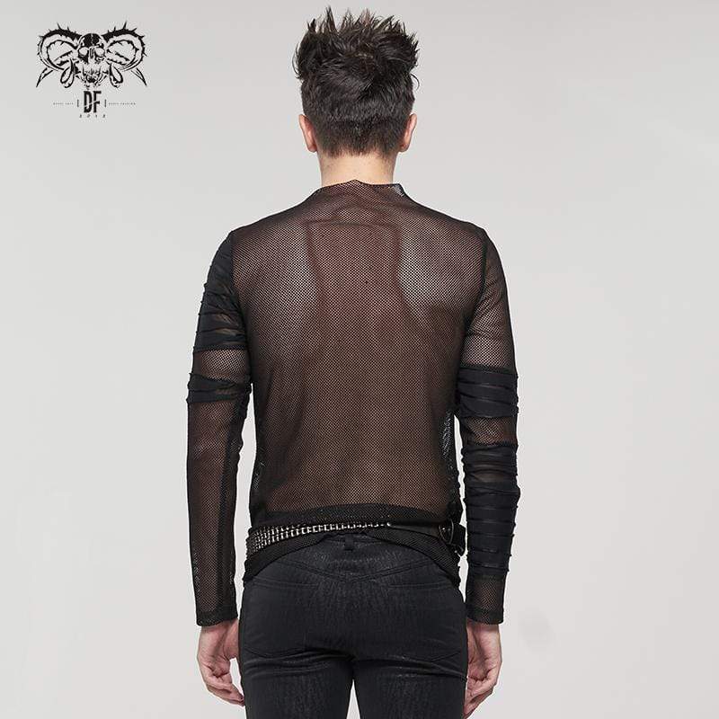 Men's Gothic Ruched Sheer Mesh Shirt