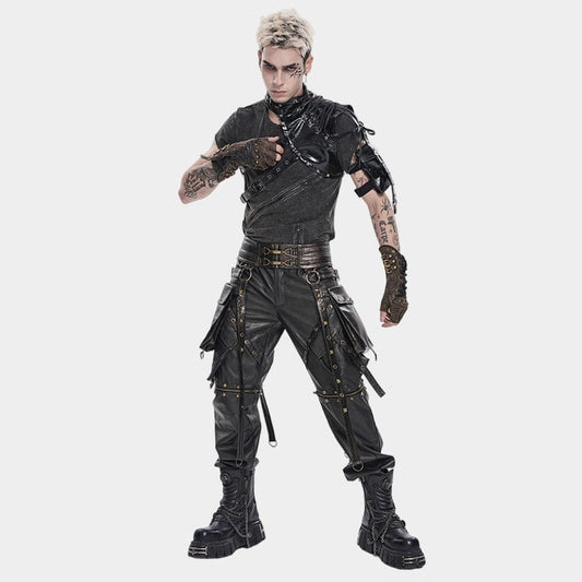Punk Big Pockets Eyelet & Rivet Pants with Detachable Legs