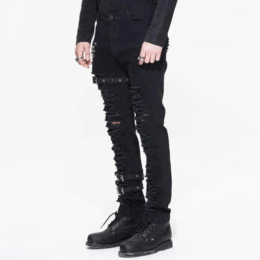 Men’s Punk Full Front Distressed Jeans