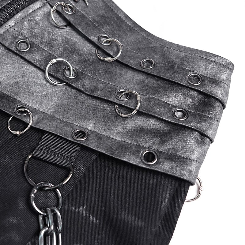 Men’s Punk Rings Chains Zip Pleated Skirt