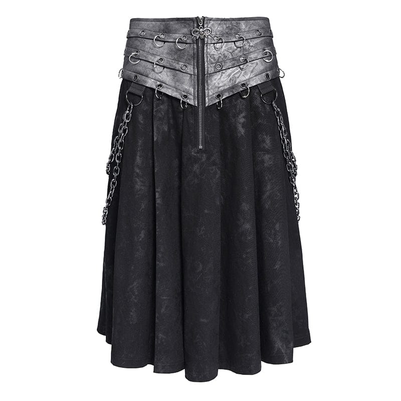 Men’s Punk Rings Chains Zip Pleated Skirt