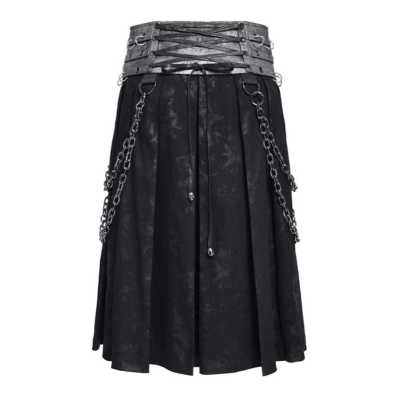 Men’s Punk Rings Chains Zip Pleated Skirt