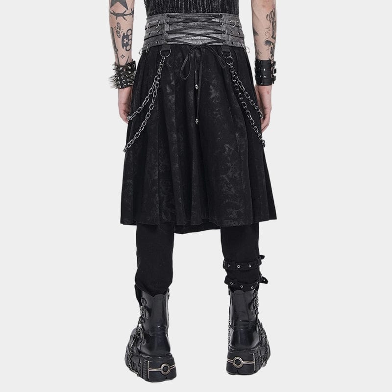 Men’s Punk Rings Chains Zip Pleated Skirt