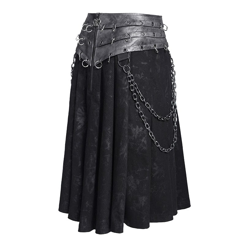 Men’s Punk Rings Chains Zip Pleated Skirt