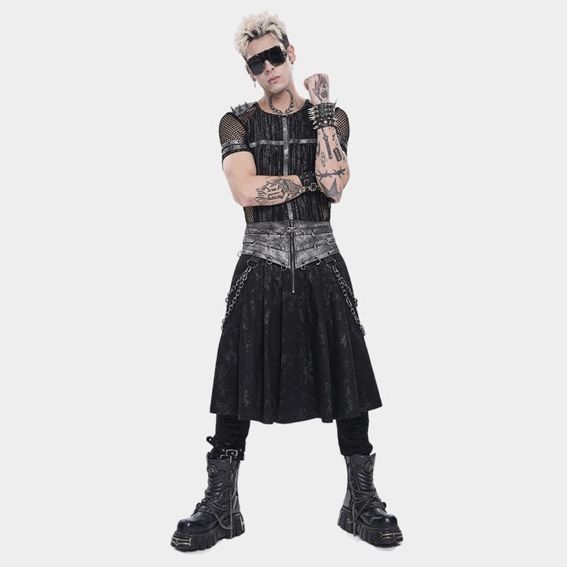 Men’s Punk Rings Chains Zip Pleated Skirt