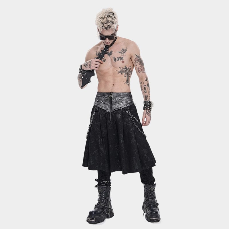 Men’s Punk Rings Chains Zip Pleated Skirt