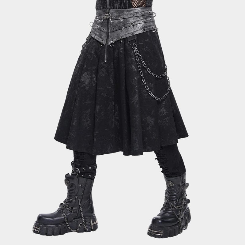 Men’s Punk Rings Chains Zip Pleated Skirt