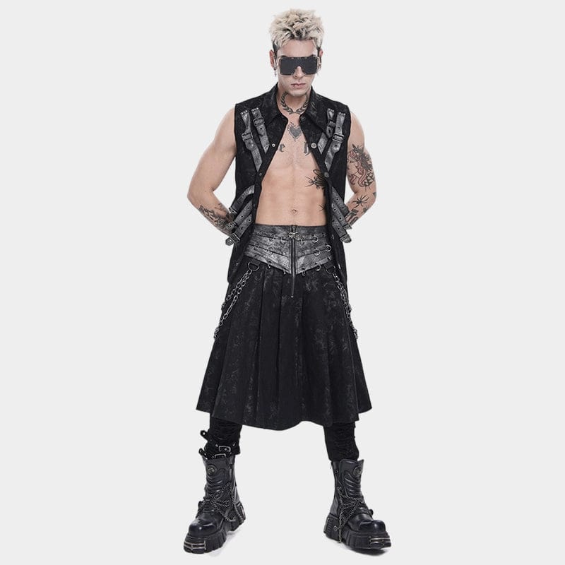Men’s Punk Rings Chains Zip Pleated Skirt