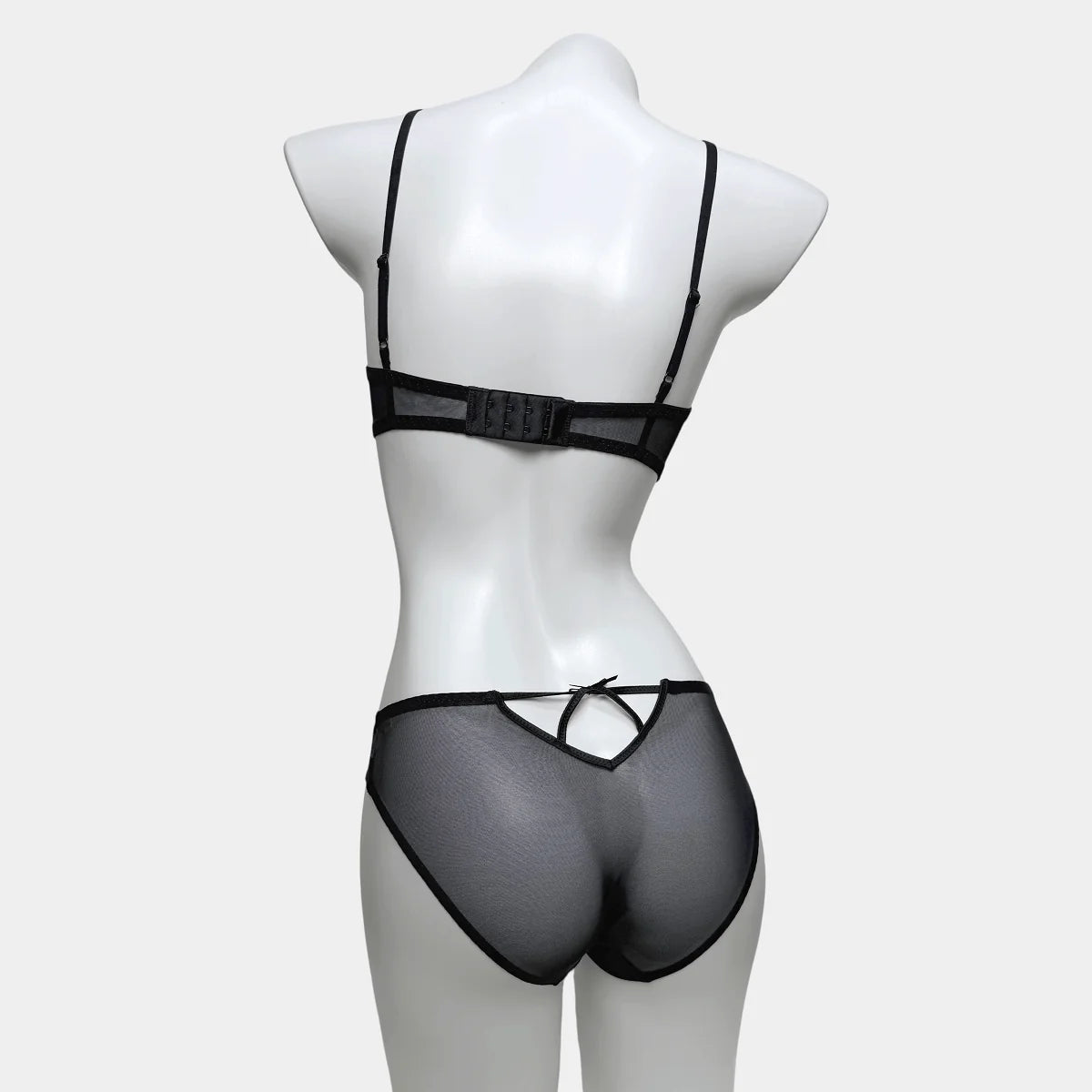 Women’s Gothic Embroidered Heart Mesh Lingerie Set